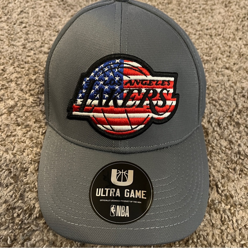 Brand new Ultra Game L.A. Lakers Hat Gray American Flag Logo One Size Fits All